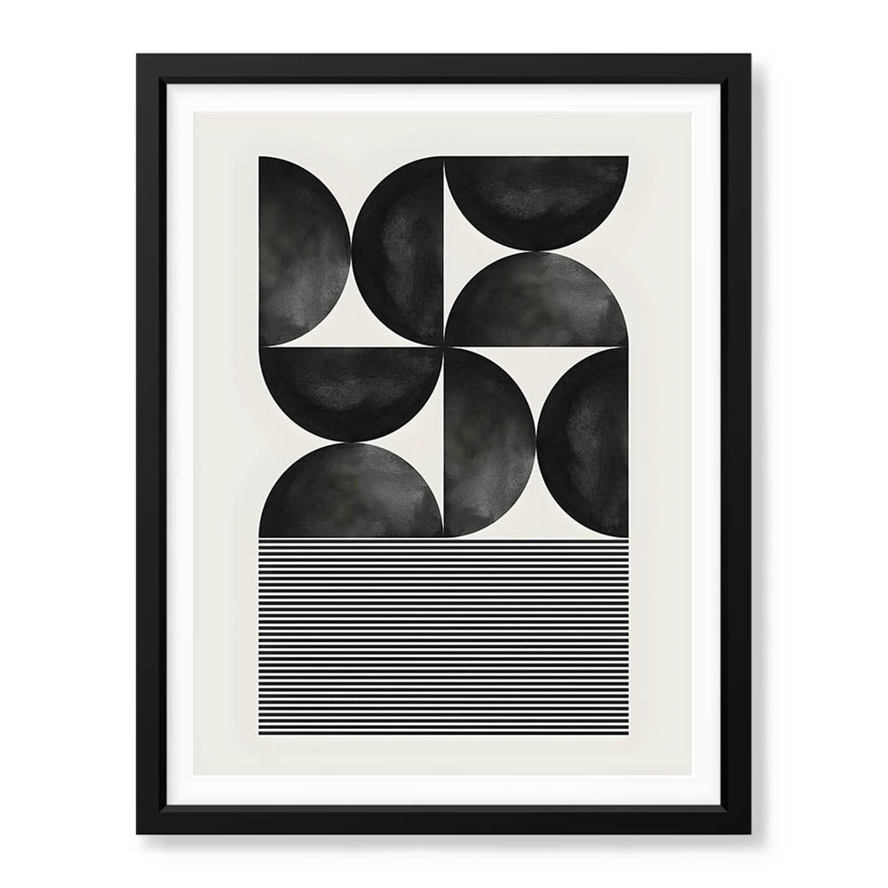Black & Grey Geometric Shapes With Lines | Abstract Office Artwork #005 - Prime Décor