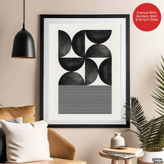 Black & Grey Geometric Shapes With Lines | Abstract Office Artwork #005 - Prime Décor