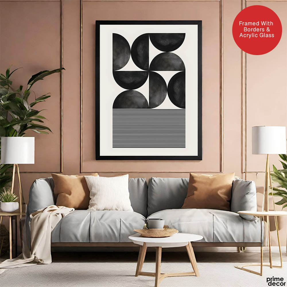 Black & Grey Geometric Shapes With Lines | Abstract Office Artwork #005 - Prime Décor