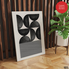 Black & Grey Geometric Shapes With Lines | Abstract Office Artwork #005 - Prime Décor