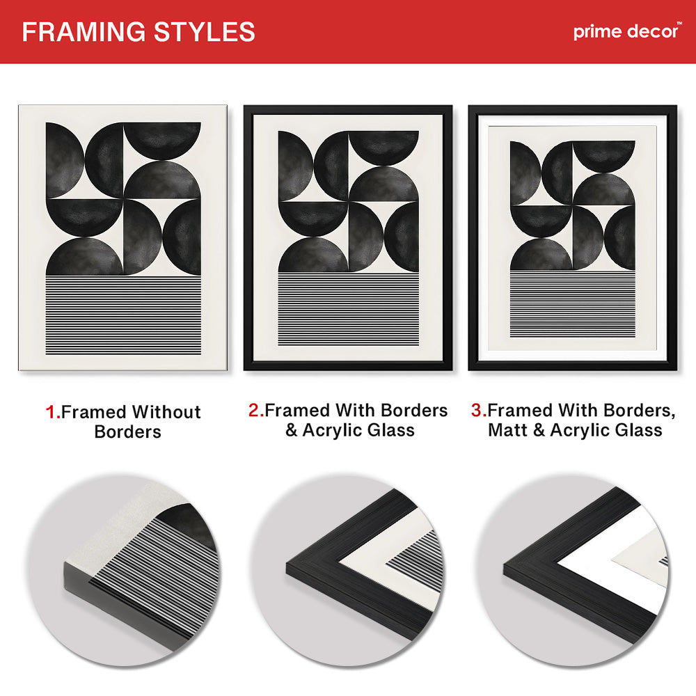 Black & Grey Geometric Shapes With Lines | Abstract Office Artwork #005 - Prime Décor