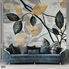 Black & Gold Abstract Beautiful Floral Leaves | Floral Wallpaper Mural - Prime Décor