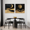 Nordic Style Mountains With Golden Moon (2 Panel) Square Wall Art