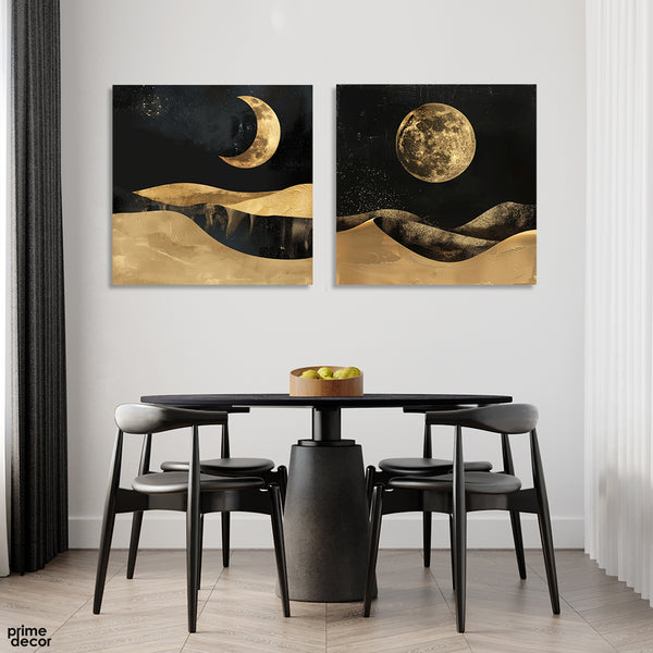 Nordic Style Mountains With Golden Moon (2 Panel) Square Wall Art
