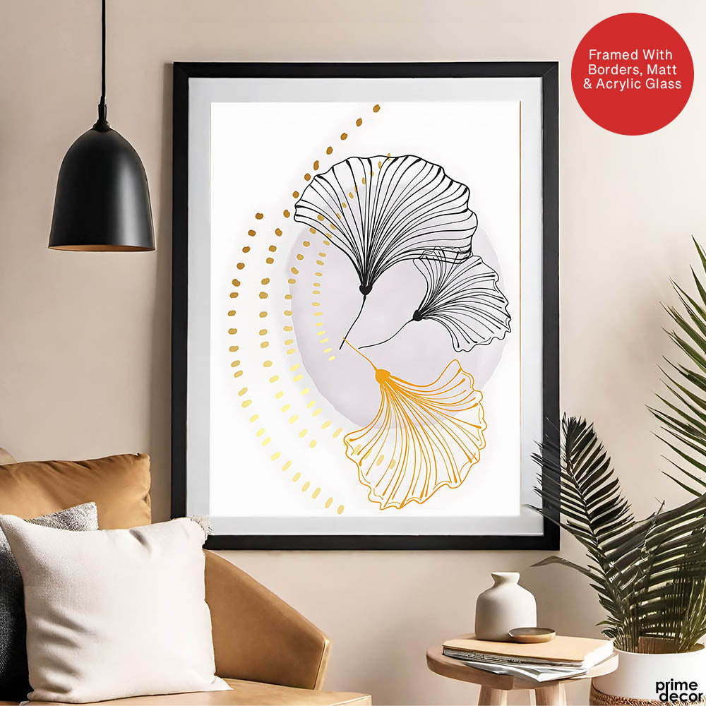 Black & Gold Line Flowers | Abstract Floral Artwork #006 - Prime Décor