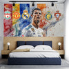 Cristiano Ronaldo In Abstract Splashes with Club Logos | Sports Wallpaper Mural
