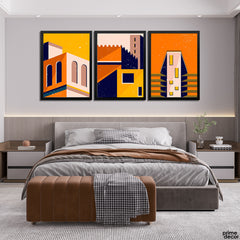 Macro Orange Architectural Buildings (3 Panel) Office Wall Art