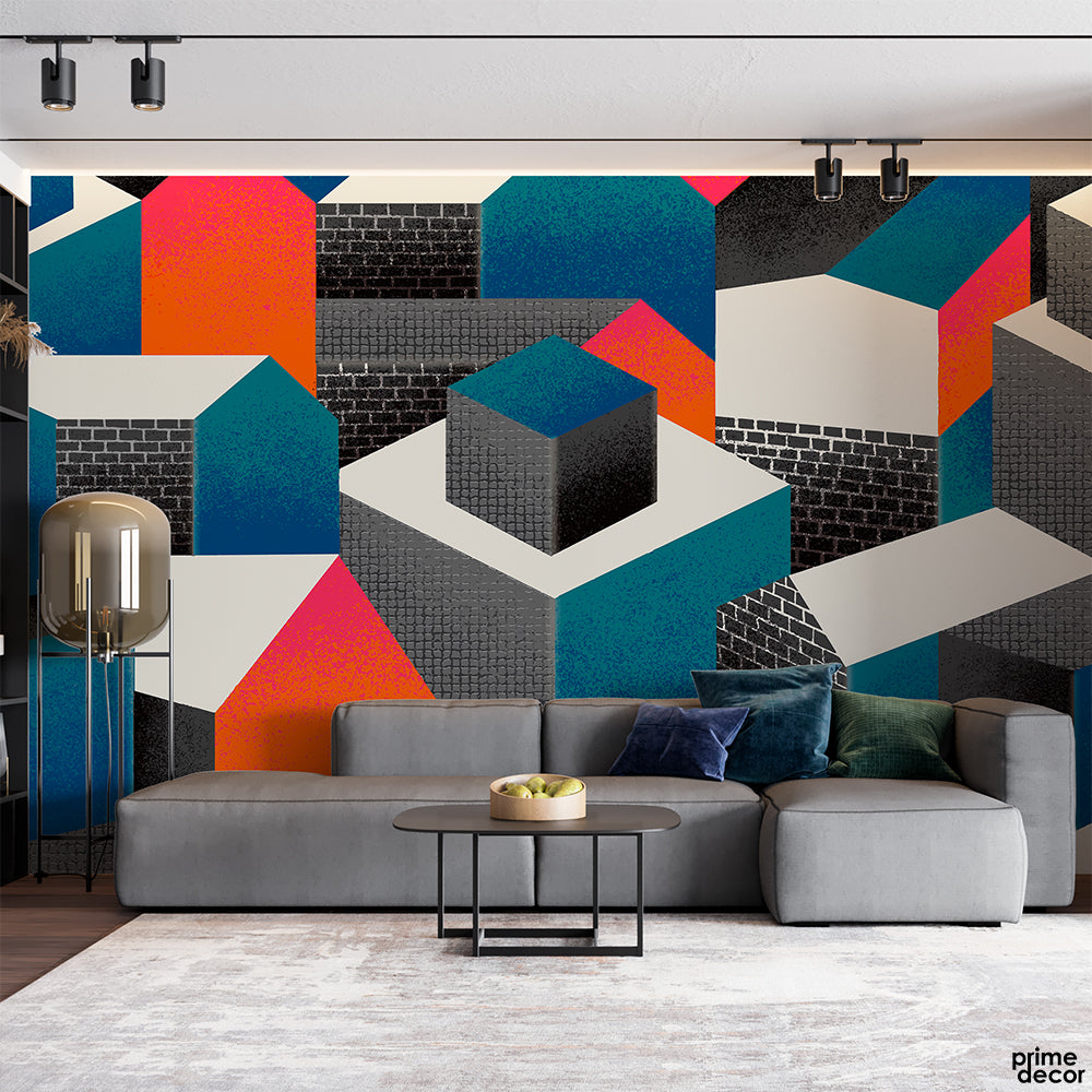 Bricks Style Architectural Geometric Shapes | Office Wallpaper Mural - Prime Décor