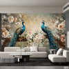 Exotic Peacocks Sitting on Floral Tree Branch | Floral Wallpaper Mural