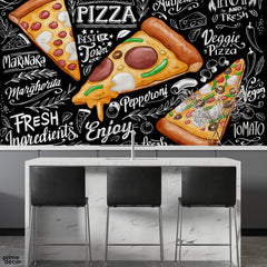 Pizza Slice Fast Food Illustrations | Restaurant Wallpaper Mural - Prime Décor