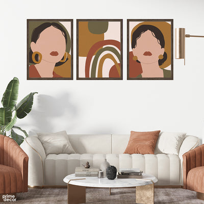 Abstract Brown Women Face Art (3 Panel) Fashion Wall Art - Prime Décor