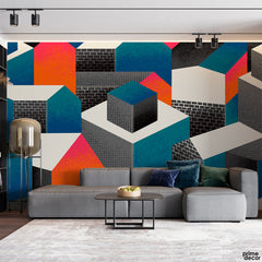 Bricks Style Architectural Geometric Shapes | Office Wallpaper Mural - Prime Décor