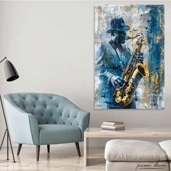 Abstract Artwork Of A Man Playing Saxophone (Single Panel) Music Wall Art