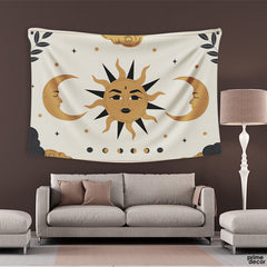 Black & Gold Moon With Sun | Nature Tapestry - Prime Décor