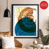 Sea Blue & Brown Abstract With Black Line | Abstract Office Artwork #009