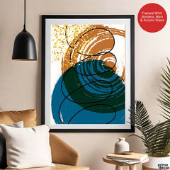 Sea Blue & Brown Abstract With Black Line | Abstract Office Artwork #009 - Prime Décor