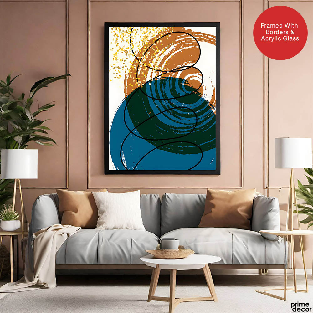 Sea Blue & Brown Abstract With Black Line | Abstract Office Artwork #009 - Prime Décor