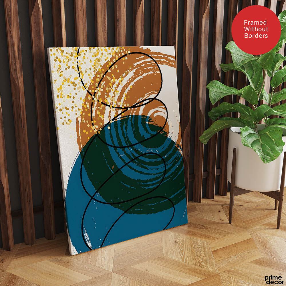 Sea Blue & Brown Abstract With Black Line | Abstract Office Artwork #009 - Prime Décor