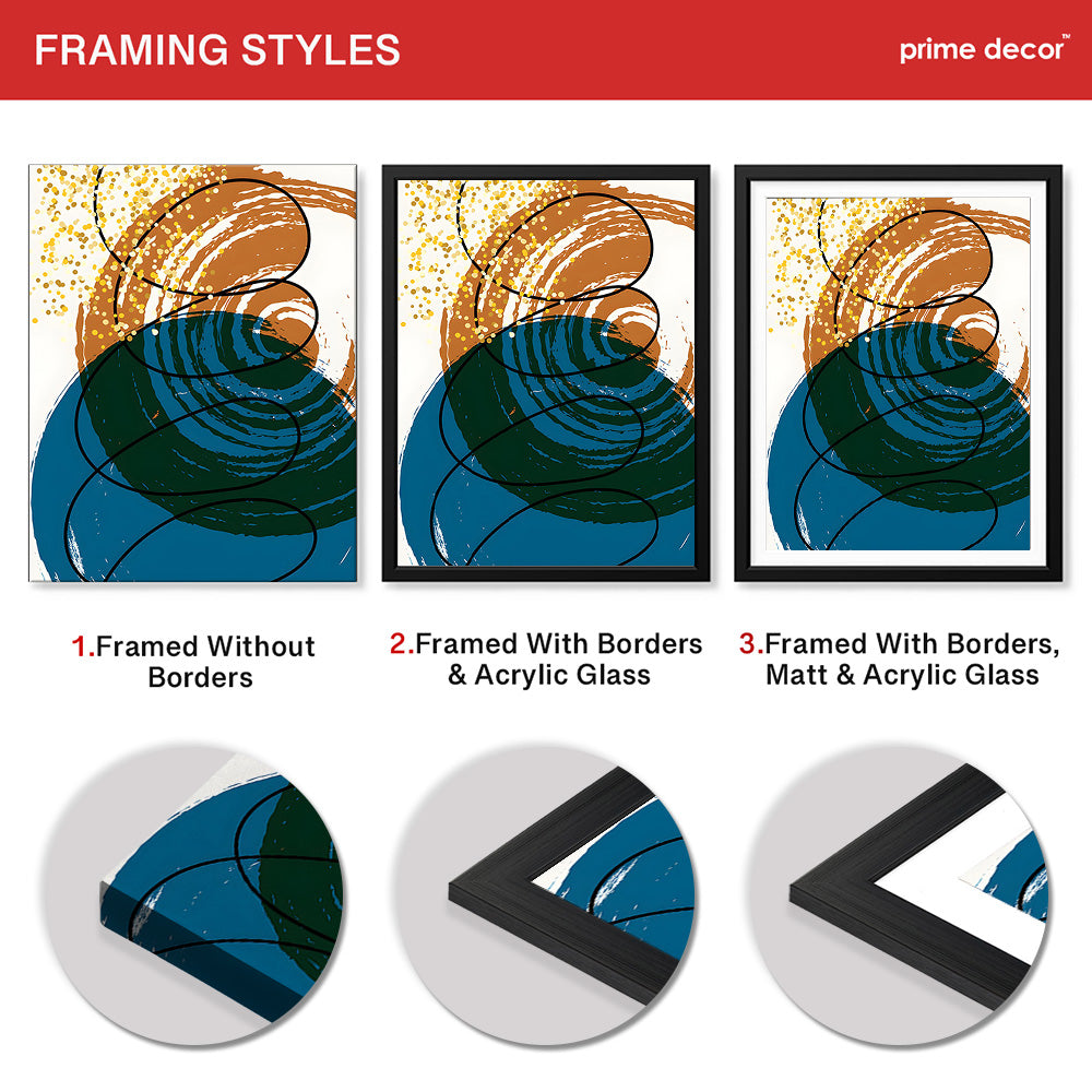 Sea Blue & Brown Abstract With Black Line | Abstract Office Artwork #009 - Prime Décor