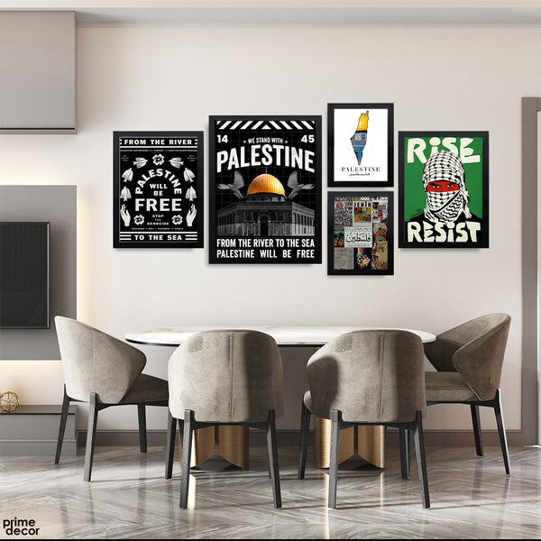 Free Palestine Rise Resist (5 Panel) Islamic Wall Art