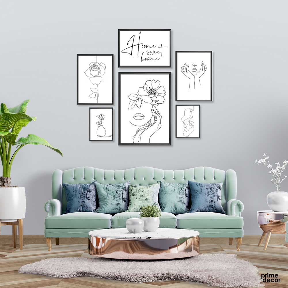 Black & White Line Art Setup (6 Panel) Wall Art - Prime Décor