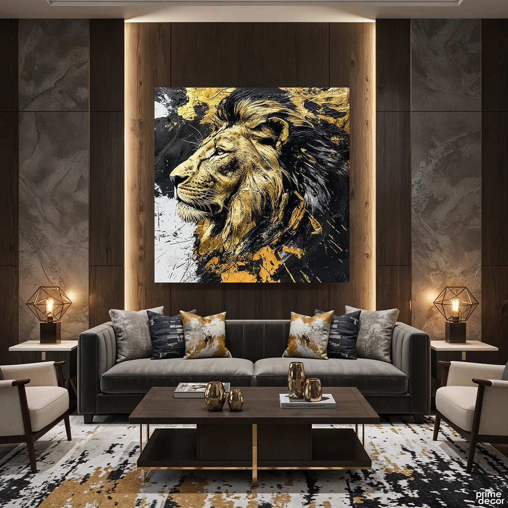 The Majestic Golden Lion Digital Painting (Single Panel) Square Wall Art