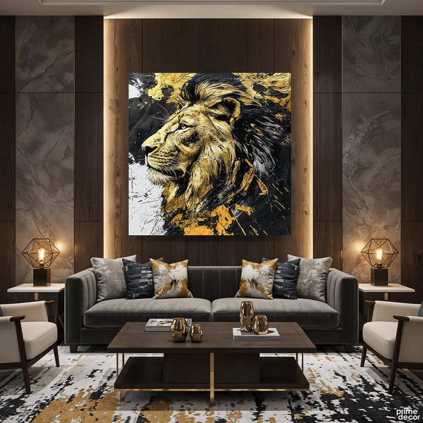The Majestic Golden Lion Digital Painting (Single Panel) Square Wall Art