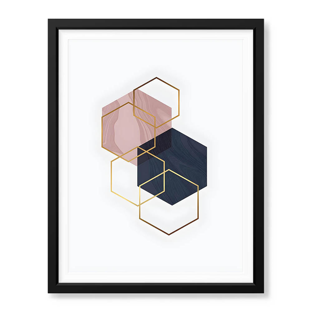 Blue & Beige Geometric Shapes Abstract Design | Abstract Office Artwork #00100 - Prime Décor