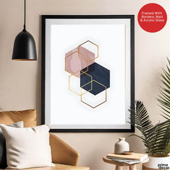 Blue & Beige Geometric Shapes Abstract Design | Abstract Office Artwork #00100 - Prime Décor