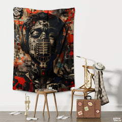 Red & Black Singer Abstract Graffiti | Musical Tapestry - Prime Décor