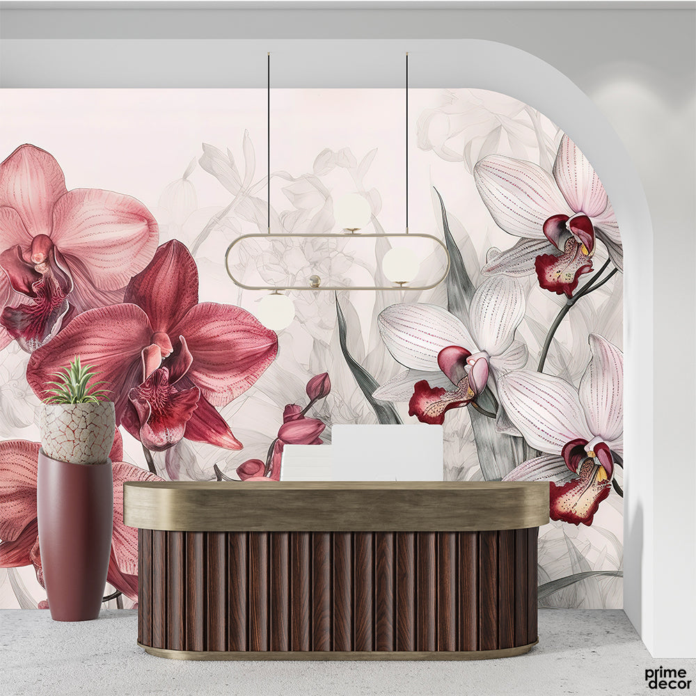 Merlot & White Macro Exotic Flowers | Floral Wallpaper Mural - Prime Décor