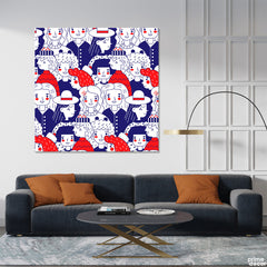 Red & Blue Women Doodling Line Art (Single Panel) Square Wall Art