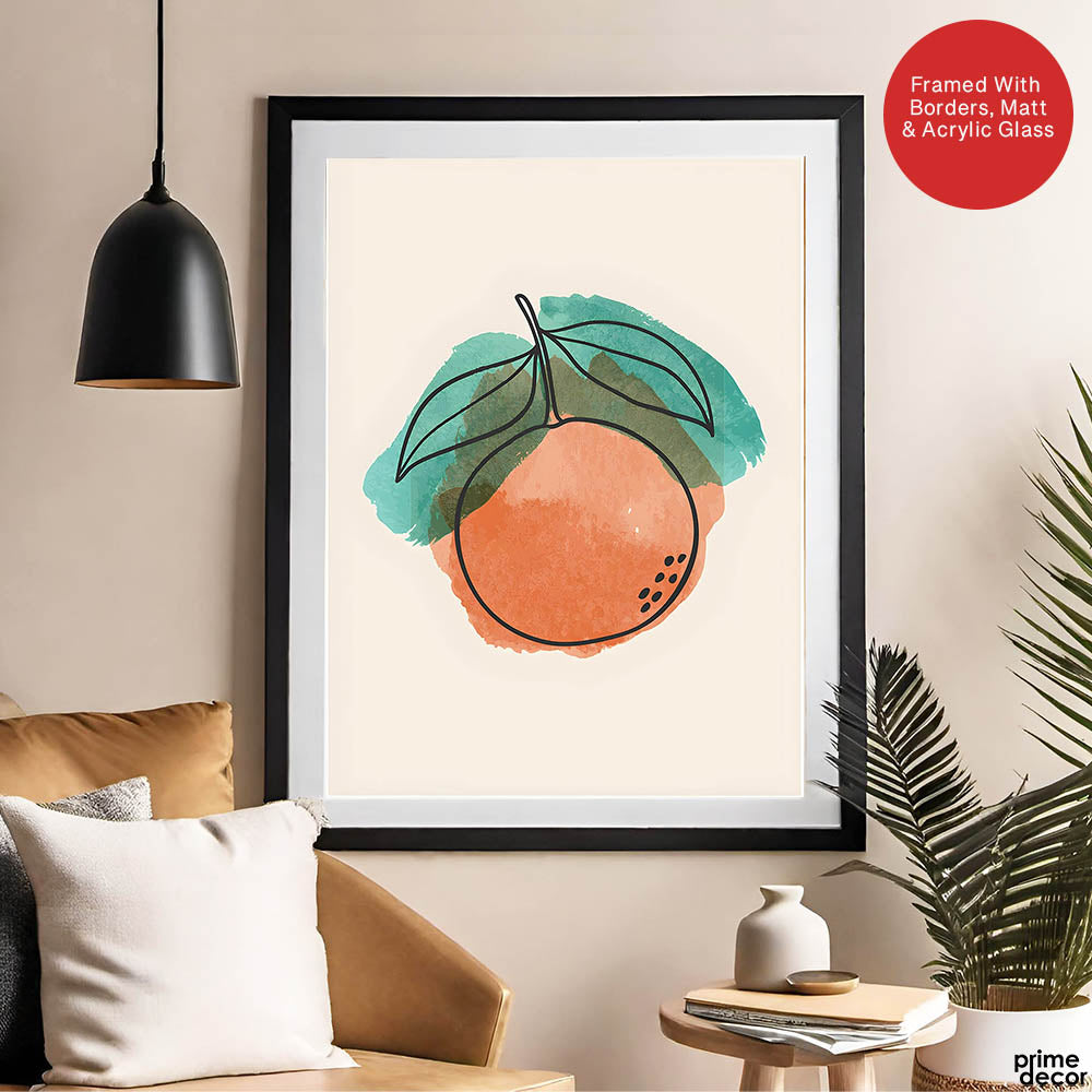 Orange & Green Paint Stroke Fruit Design | Abstract Food Artwork #00101 - Prime Décor