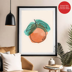 Orange & Green Paint Stroke Fruit Design | Abstract Food Artwork #00101 - Prime Décor