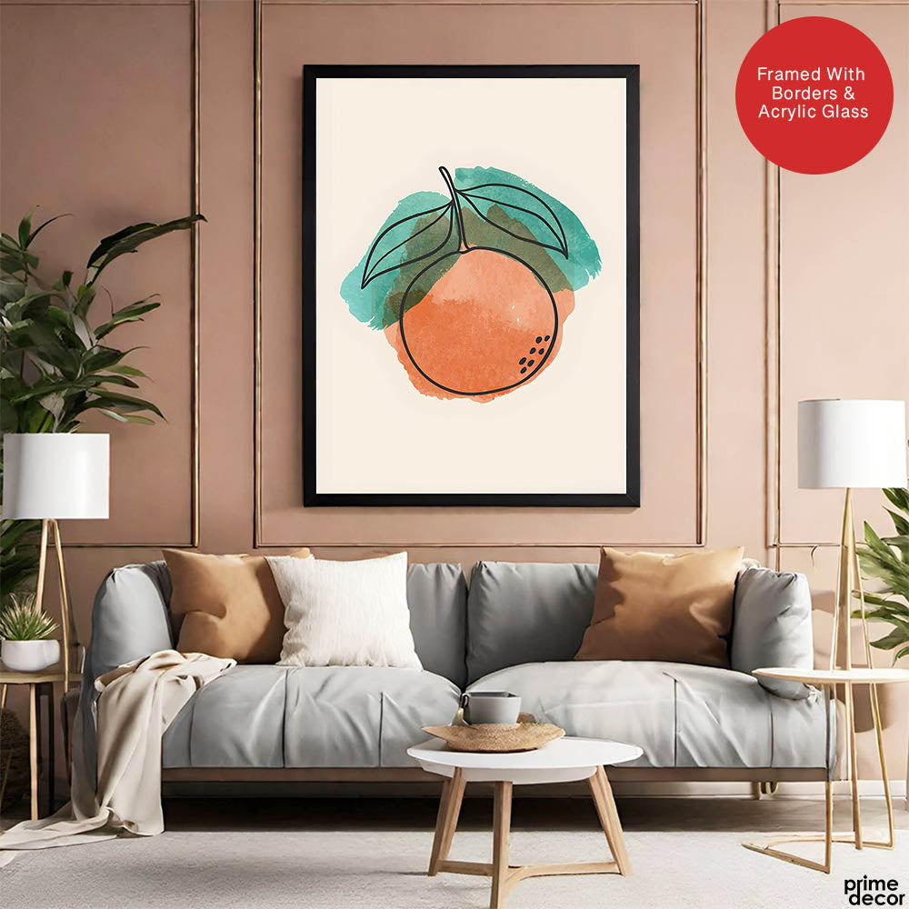 Orange & Green Paint Stroke Fruit Design | Abstract Food Artwork #00101 - Prime Décor
