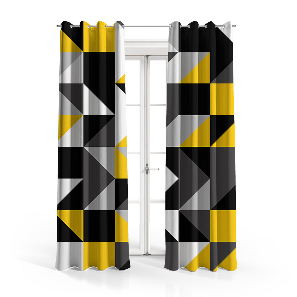 Black & Yellow Geometric Checks | Abstract Curtains #102 - Prime Décor
