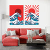 Retro Style Big Waves Red & Blue (2 Panel) Digital Wall Art