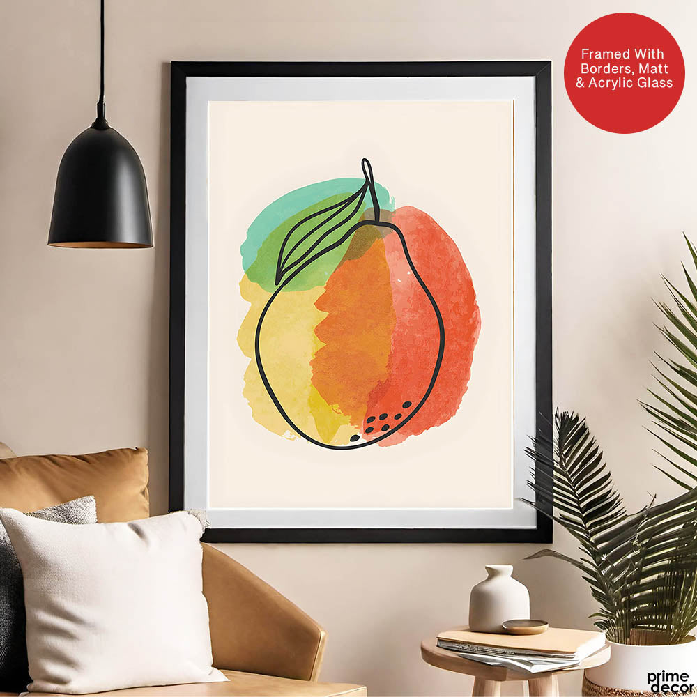 Orange Gold & Green Paint Stroke Fruit Design | Abstract Food Artwork #00102 - Prime Décor