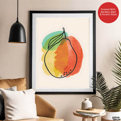 Orange Gold & Green Paint Stroke Fruit Design | Abstract Food Artwork #00102 - Prime Décor