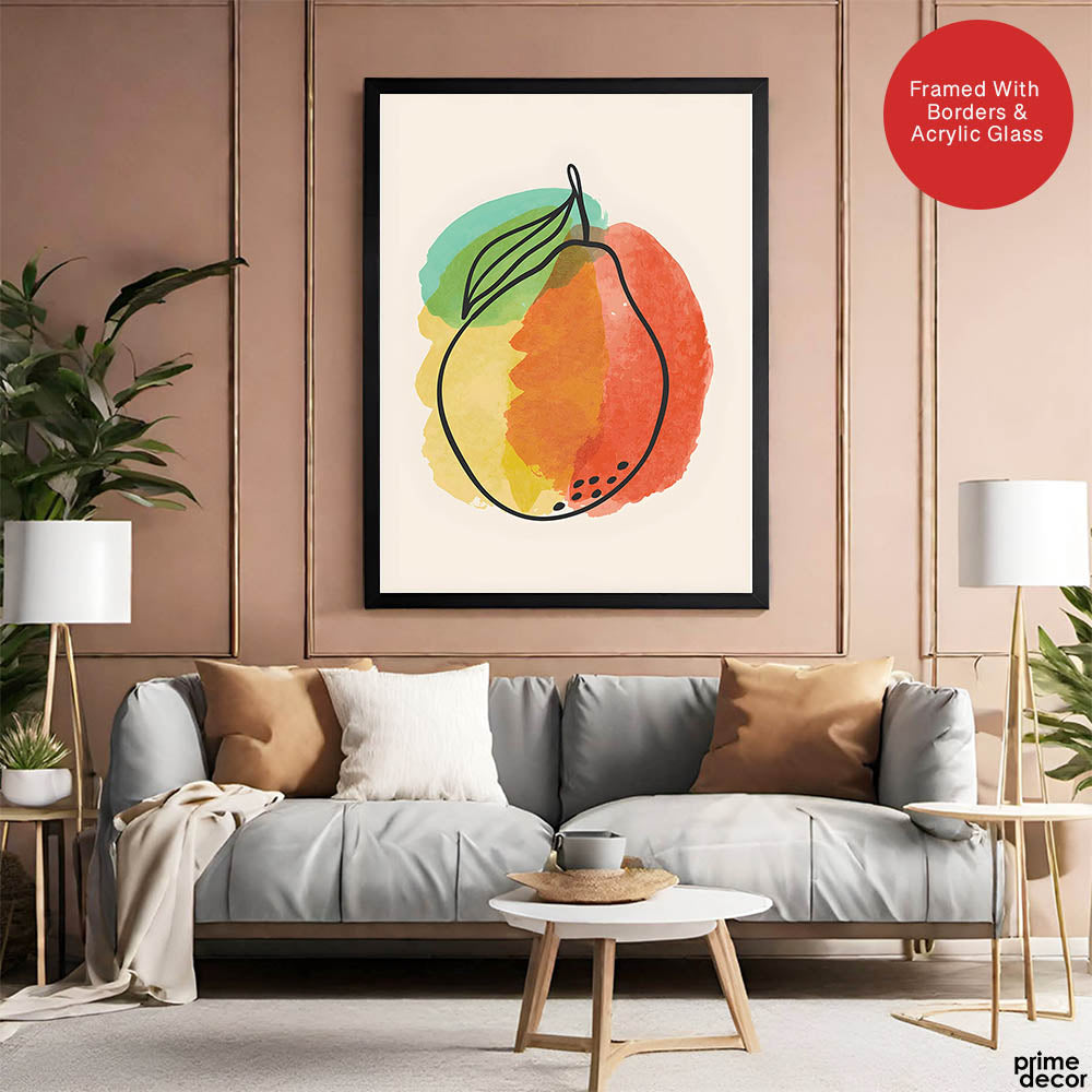 Orange Gold & Green Paint Stroke Fruit Design | Abstract Food Artwork #00102 - Prime Décor