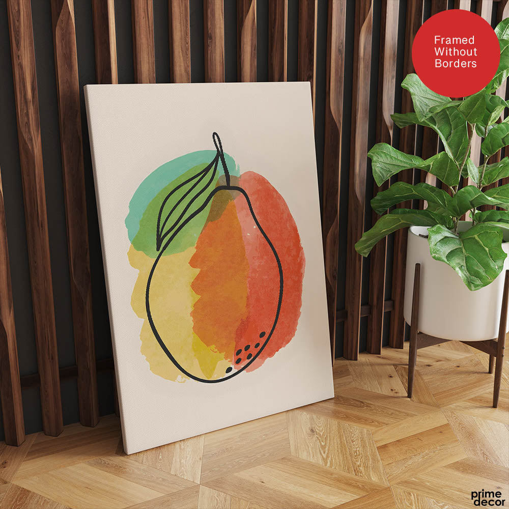 Orange Gold & Green Paint Stroke Fruit Design | Abstract Food Artwork #00102 - Prime Décor