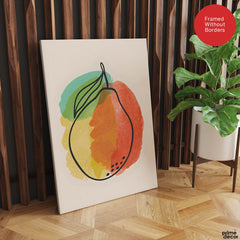 Orange Gold & Green Paint Stroke Fruit Design | Abstract Food Artwork #00102 - Prime Décor