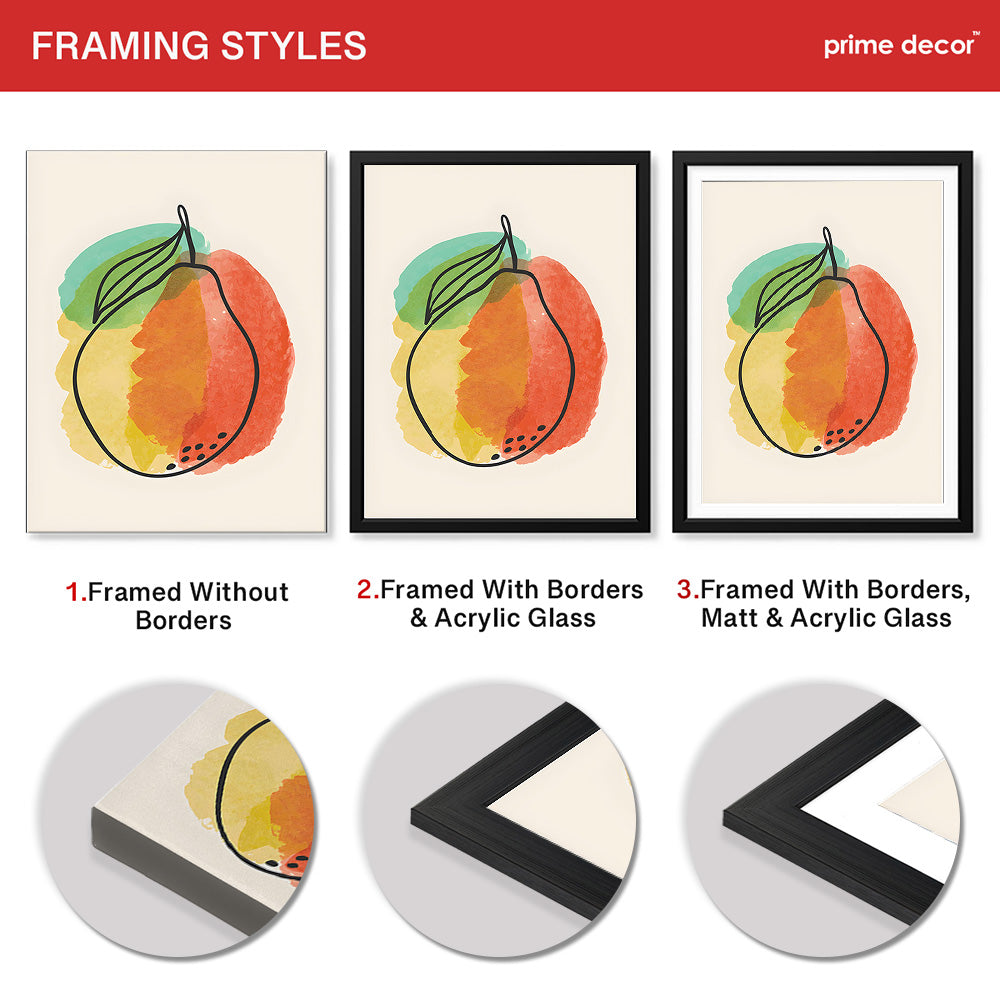 Orange Gold & Green Paint Stroke Fruit Design | Abstract Food Artwork #00102 - Prime Décor
