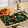 Mineral Green & Sepia Tropical Leaves Line Art Style | Table Runner and Placemat Set
