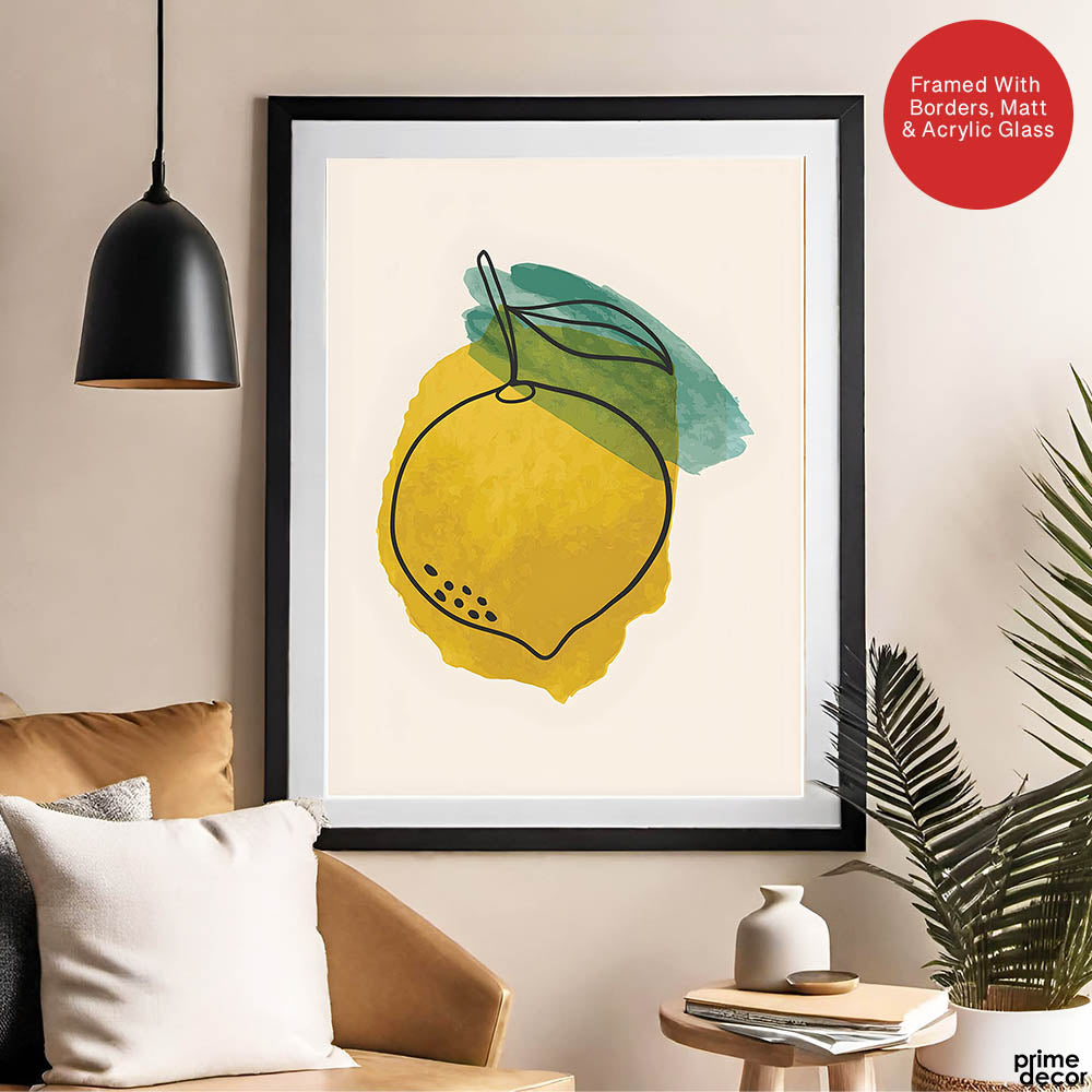 Gold & Green Paint Stroke Fruit Design | Abstract Food Artwork #00103 - Prime Décor