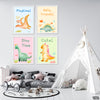 Cute Dino Playtime Watercolor Illustration (4 Panel) Nursery Wall Art