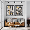 Gold & Charcoal Abstract Shapes On Beige Background (2 Panel) Abstract Wall Art