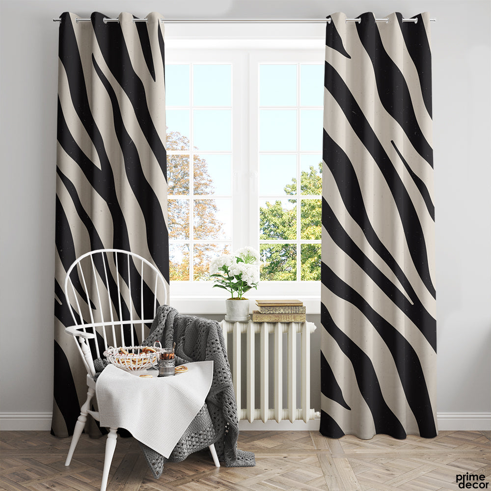 Monochrome Zebra Stripe Print | Abstract Curtains #104 - Prime Décor