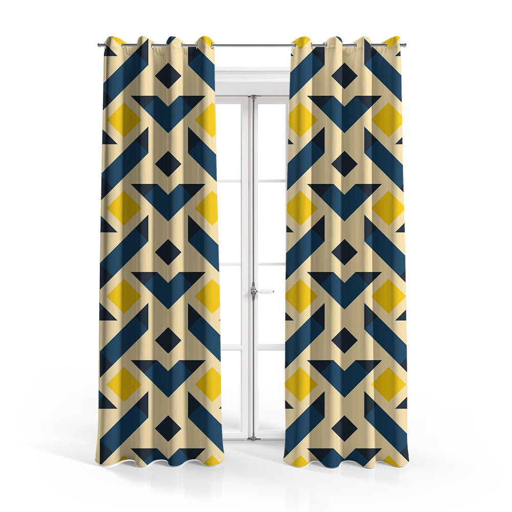 Blue & Yellow Hexagonal Pattern | Abstract Curtains #105 - Prime Décor
