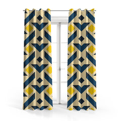 Blue & Yellow Hexagonal Pattern | Abstract Curtains #105 - Prime Décor